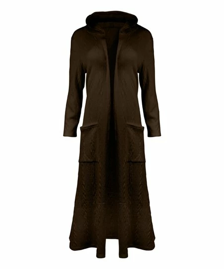 Lily | Brown Hooded Long-Sleeve Duster - Women 1 Lily | Brown Hooded Long-Sleeve Duster - Women