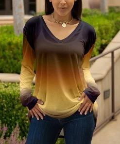 Lily | Yellow & Purple Ombré V-Neck Long-Sleeve Tunic - Women