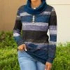 Lily | Blue & Gray Stripe Cowl Neck Tunic Sweater - Women & Plus