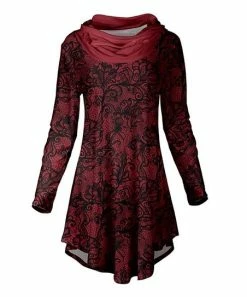 Lily | Black & Red Floral Cowl Neck Curved-Hem Tunic - Women & Plus