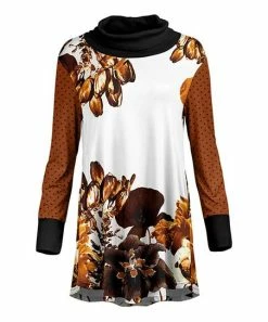 Lily | Black & Brown Floral Pin Dot Cowl Neck Long-Sleeve Tunic - Women