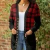 Lily | Red & Black Plaid Button-Up Cardigan - Women & Plus