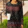 Lily | Mauve & Brown Abstract Long-Sleeve Cowl Neck Tunic - Plus