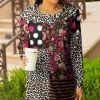 Lily | Pink & White Patchwork Long-Sleeve Cowl Neck Tunic - Plus