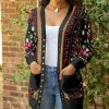 Lily | Black & Fuchsia Floral Pocket Snap-Button Cardigan - Women & Plus
