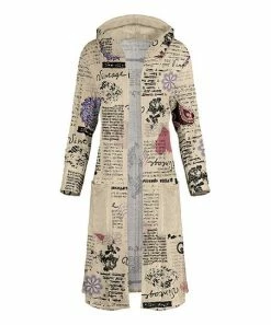 Lily | Beige & Pink Heart 'Vintage' Pocket Hooded Open Duster - Plus