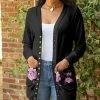 Lily | Black & Pink Floral Pocket Snap-Button Cardigan - Women & Plus