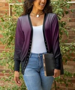 Lily | Gray & Purple Ombre Snap-Button Cardigan - Women & Plus