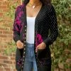 Lily | Black & Pink Floral Pin Dot Pocket Snap-Button Cardigan - Women