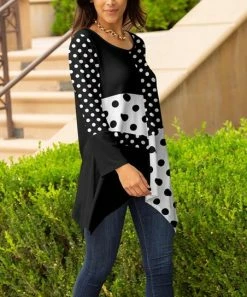 Lily | Black & White Polka Dot Sidetail Tunic - Women