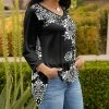 Lily | Black & White Arabesque V-Neck Three-Quarter Sleeve Tunic - Plus