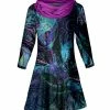 Lily | Teal & Purple Peacock Cowl Neck Three-Quarter Sleeve Tunic - Women