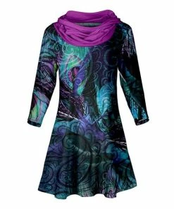 Lily | Teal & Purple Peacock Cowl Neck Three-Quarter Sleeve Tunic - Women