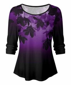 Lily | Black & Purple Floral Ombré Scoop Neck Top - Women