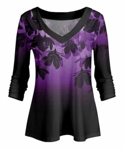 Lily | Purple & Black Floral Ombré V-Neck Tunic - Plus