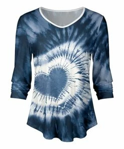 Lily | Teal & White Tie-Dye Heart V-Neck Top - Plus