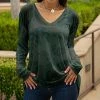 Lily | Green & Teal Leaves Long-Sleeve V-Neck Tunic - Plus