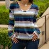 Lily | Navy & Olive Abstract Stripe Long-Sleeve V-Neck Tunic - Women