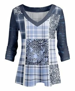 Lily | Blue & Black Leopard Patchwork V-Neck Tunic - Plus