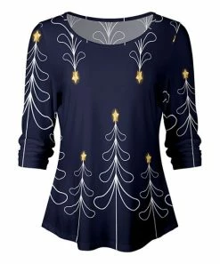 Lily | Navy & Yellow Christmas Trees Scoop Neck Tunic - Women