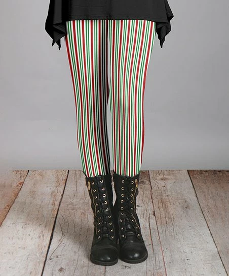 Lily | Red & Green Stripes Leggings - Women & Plus 1 Lily | Red & Green Stripes Leggings - Women & Plus