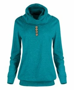 Lily | Turquoise Button-Accent Cowl Neck Sweater - Women