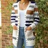 Lily | Navy & White Stripe Pocket Snap-Button Cardigan - Women & Plus