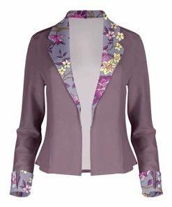 Lily | Purple & Taupe Floral-Contrast Notched-Lapel Open Blazer - Women