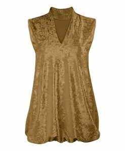 Lily | Gold Velvet Sleeveless V-Neck Tunic - Plus