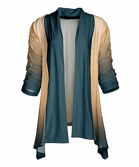 Lily | Beige & Navy Ombré Sidetail Open Cardigan - Women 1 Lily | Beige & Navy Ombré Sidetail Open Cardigan - Women