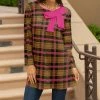 Lily | Rust & Pink Plaid Bow-Accent Tunic - Plus