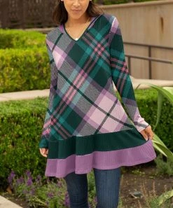Lily | Purple & Green Plaid V-Neck Hoodie - Women