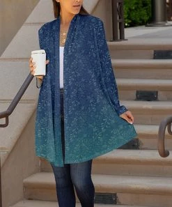 Lily | Blue & Turquoise Ombré Vine Shawl-Collar Open Cardigan - Plus