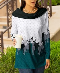 Lily | Teal & Silver Elk Color Block Cowl Neck Tunic - Plus