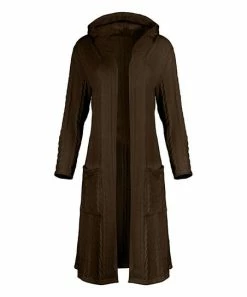 Lily | Brown Pocket Hooded Open Duster - Women