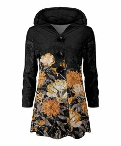 Lily | Black & Gold Floral Velvet Hooded Cardigan - Plus