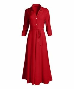 Lily | Red Button-Front Tie-Waist Maxi Dress - Women & Plus