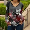 Lily | Gray & Red Floral V-Neck Long-Sleeve Tunic - Women