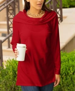 Lily | Red Cowl Neck Long-Sleeve Tunic - Plus