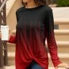 Lily | Black & Red Striated Ombré Crewneck Long-Sleeve Twist-Hem Tunic - Plus