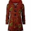 Lily | Red & Green Leaves Velvet Hooded Cardigan - Women