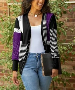 Lily | Black & Purple Geometric Cardigan - Plus