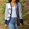 Lily | Navy & White Floral & Dot Cardigan - Plus