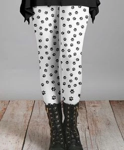 Lily | White & Black Paw Print Leggings - Plus