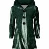 Lily | Green & White Abstract Velvet Button-Front Hoodie - Plus