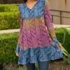 Lily | Blue & Pink Ombré Knit-Print Ruffle-Hem Hoodie - Women