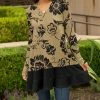 Lily | Beige & Black Floral Ruffle-Hem Hoodie - Women