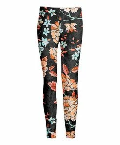 Lily | Black & Orange Floral Velvet Leggings - Women