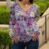 Lily | Lavender & Cream Floral Long-Sleeve V-Neck Tunic - Women