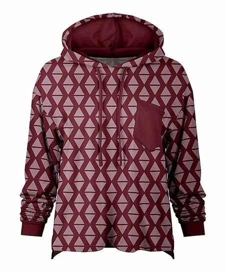 Lily | Red & Mauve Geometric Pocket Hoodie - Plus 1 Lily | Red & Mauve Geometric Pocket Hoodie - Plus